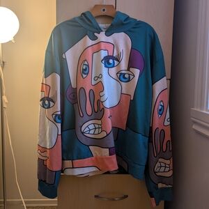 Abstract Face Print Hoodie & Pants Set
